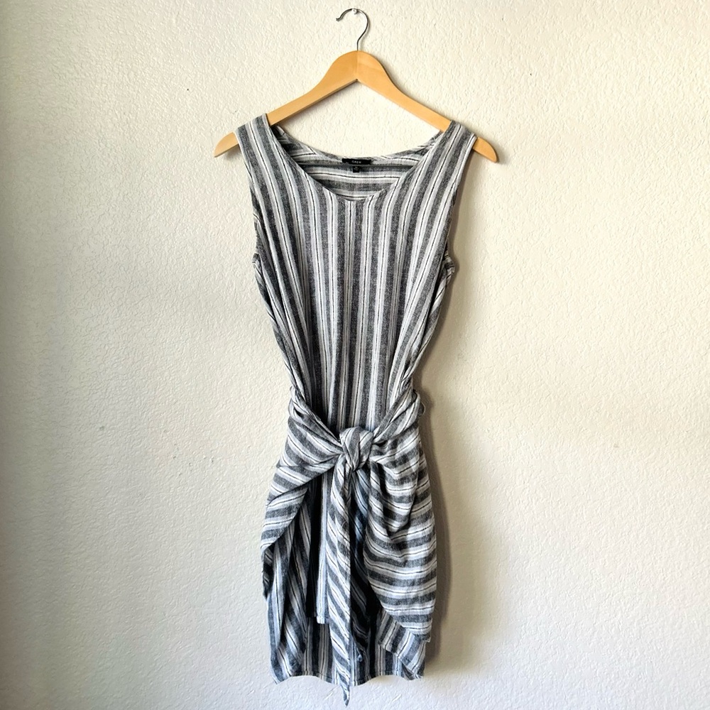 DREW Women’s Linen Blend Coastal Striped Sleeveless Tie Dress Size Medium Gray